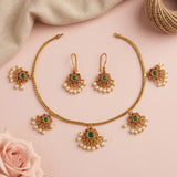 Premium Brass AD Stone Pearls Necklace Set JH7525