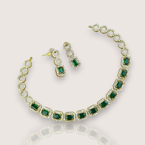 Premium Brass AD Stone Pearls Necklace Set JH7527