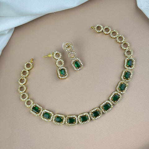 Premium Brass AD Stone Pearls Necklace Set JH7527