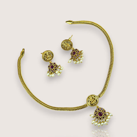 Premium Brass AD Stone Pearls Necklace Set JH7528