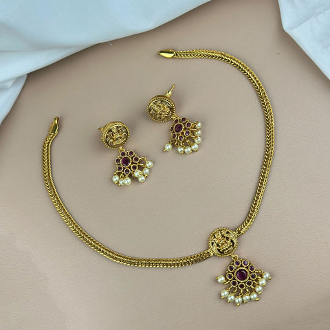Premium Brass AD Stone Pearls Necklace Set JH7528