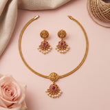 Premium Brass AD Stone Pearls Necklace Set JH7528