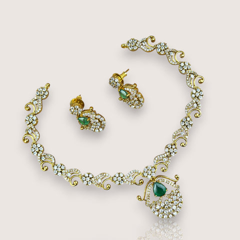 Premium Brass AD Stone Pearls Necklace Set JH7529