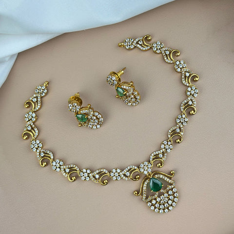 Premium Brass AD Stone Pearls Necklace Set JH7529