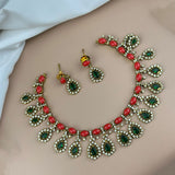 Premium Brass AD Stone Pearls Necklace Set JH7530