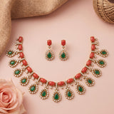 Premium Brass AD Stone Pearls Necklace Set JH7530