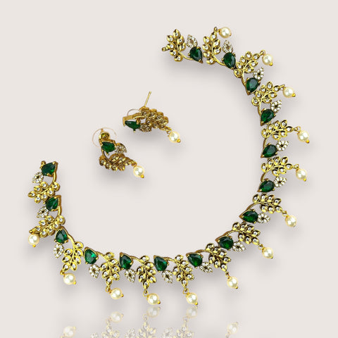 Premium Brass AD Stone Pearls Necklace Set JH7531