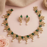 Premium Brass AD Stone Pearls Necklace Set JH7531
