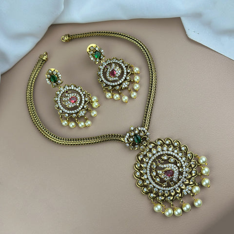 Premium Brass AD Stone Pearls Necklace Set JH7532