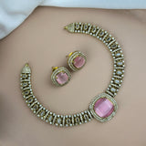 Premium Brass AD Stone Pearls Necklace Set JH7533