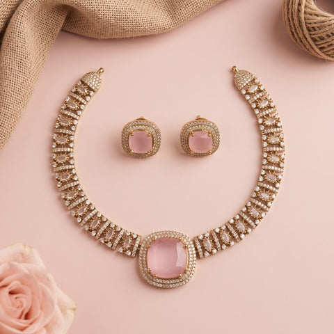 Premium Brass AD Stone Pearls Necklace Set JH7533
