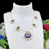 Jewelry set with necklace and earrings on a mannequin bust against a floral background