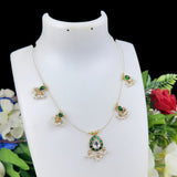 Jewelry set with necklace and earrings on a mannequin bust with flowers in the background