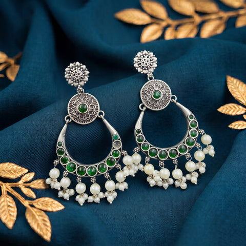 Oxidised German Silver Gemstone Earrings JH7549