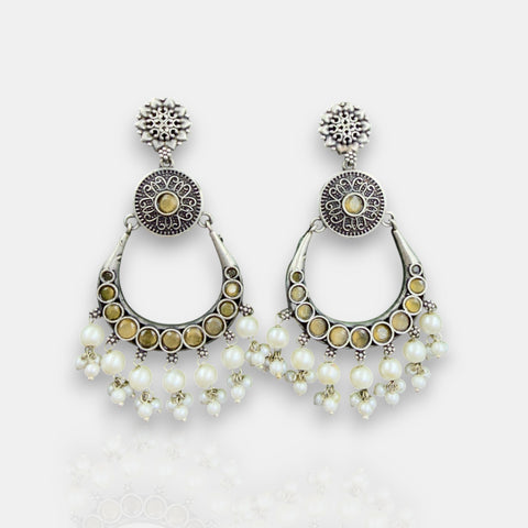 Oxidised German Silver Gemstone Earrings JH7549