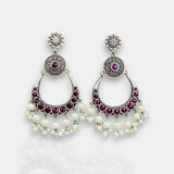 Oxidised German Silver Gemstone Earrings JH7549