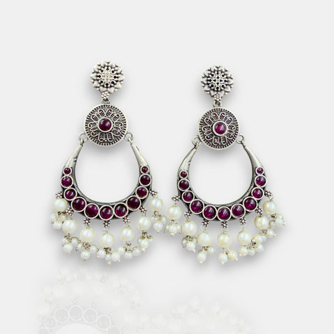 Oxidised German Silver Gemstone Earrings JH7549