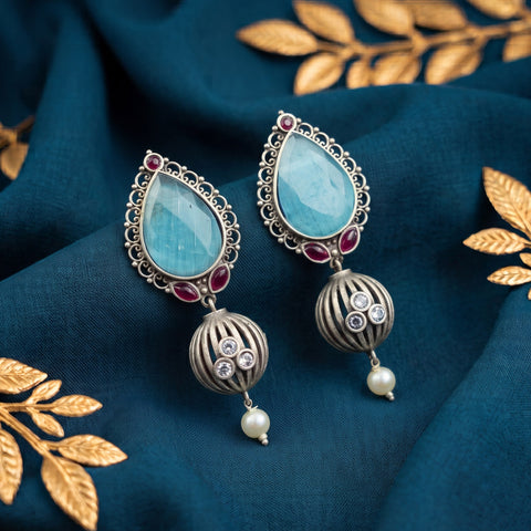 Oxidised German Silver Gemstone Earrings JH7550