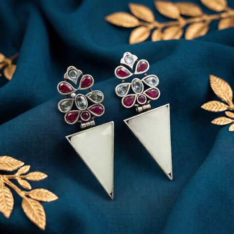 Oxidised German Silver Gemstone Earrings JH7551