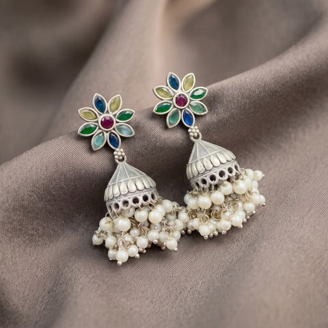Oxidised German Silver Gemstone Earrings JH7552
