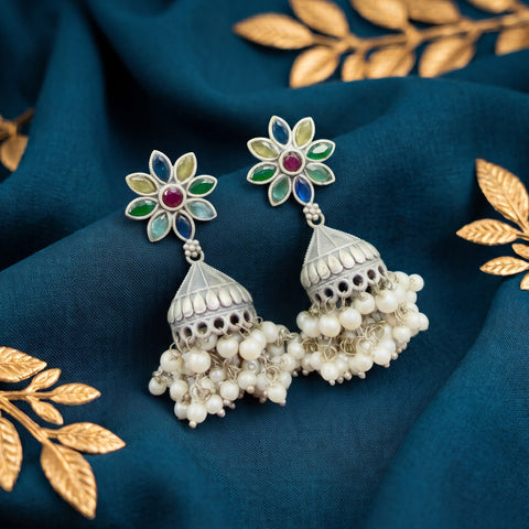 Oxidised German Silver Gemstone Earrings JH7552