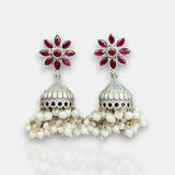 Oxidised German Silver Gemstone Earrings JH7552
