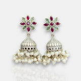 Oxidised German Silver Gemstone Earrings JH7552