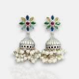 Oxidised German Silver Gemstone Earrings JH7552