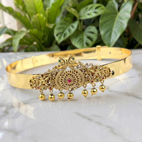 Beautiful Gold Plated Adjustable Temple Hip Belt Kamarband For Kids JH7573