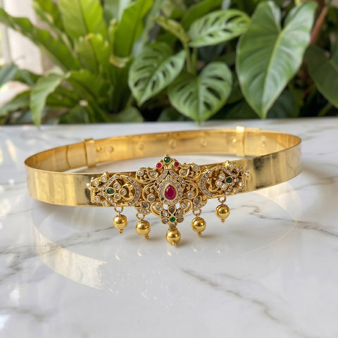 Beautiful Gold Plated Adjustable Temple Hip Belt Kamarband For Kids JH7574