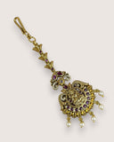 Antique Gold Temple Maang Tikka with Pearl Drops JH7707