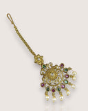 Antique Gold Temple Maang Tikka with Pearl Drops JH7712
