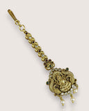 Antique Gold Temple Maang Tikka with Pearl Drops JH7713