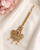 Antique Gold Temple Maang Tikka with Pearl Drops JH7714