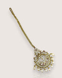 Antique Gold Temple Maang Tikka with Pearl Drops JH7718