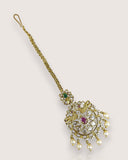 Antique Gold Temple Maang Tikka with Pearl Drops JH7720