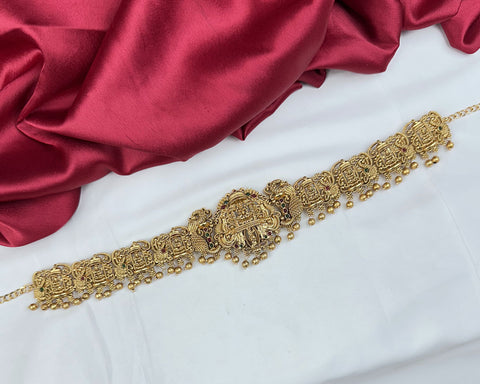 Elegant Gold Plated Kemps Stone Traditional South Indian Waist Hip Chain JH7759