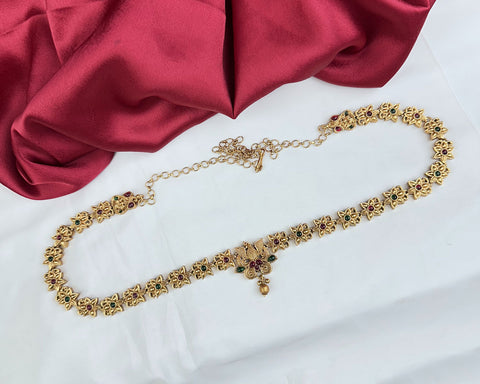 Elegant Gold Plated Kemps Stone Traditional South Indian Waist Hip Chain JH7766