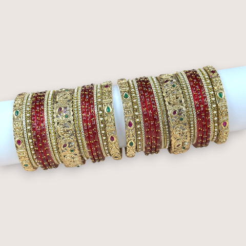 Traditional Metal And Glass Combination Grand Bridal Bangles SetJH7769