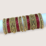 Traditional Metal And Glass Combination Grand Bridal Bangles SetJH7770