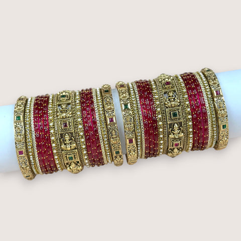Traditional Metal And Glass Combination Grand Bridal Bangles SetJH7770
