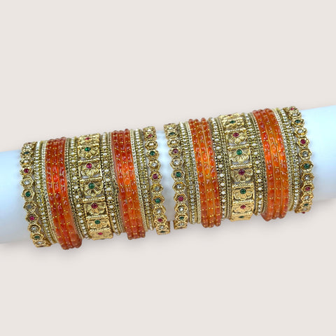 Traditional Metal And Glass Combination Grand Bridal Bangles SetJH7771