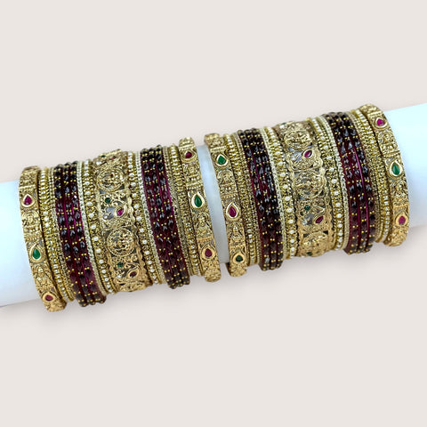 Traditional Metal And Glass Combination Grand Bridal Bangles SetJH7771