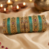 Traditional Metal And Glass Combination Grand Bridal Bangles SetJH7773