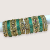 Traditional Metal And Glass Combination Grand Bridal Bangles SetJH7773