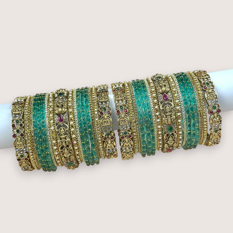 Traditional Metal And Glass Combination Grand Bridal Bangles SetJH7773