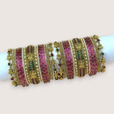 Traditional Metal And Glass Combination Grand Bridal Bangles SetJH7774
