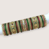 Traditional Metal And Glass Combination Grand Bridal Bangles SetJH7775