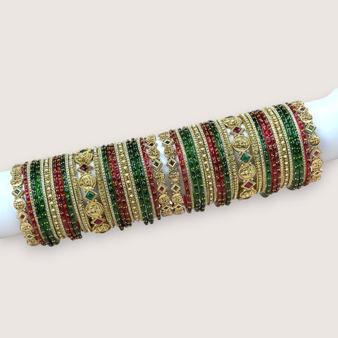 Traditional Metal And Glass Combination Grand Bridal Bangles SetJH7775