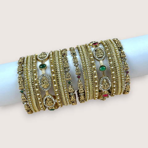 Traditional Metal And Glass Combination Grand Bridal Bangles SetJH7776
